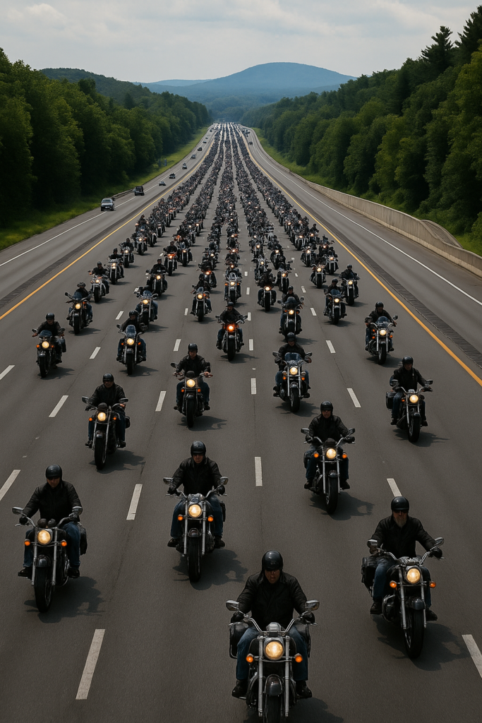 Americade in Lake George-Hundreds of motorcylces driving up I87 in the Adirondacks.